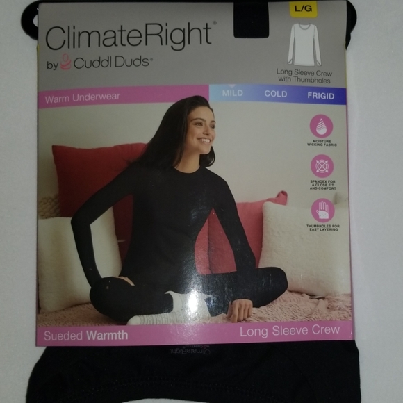 Cuddl Duds Climate Right Crew TOP Sueded Black New - Picture 2 of 8
